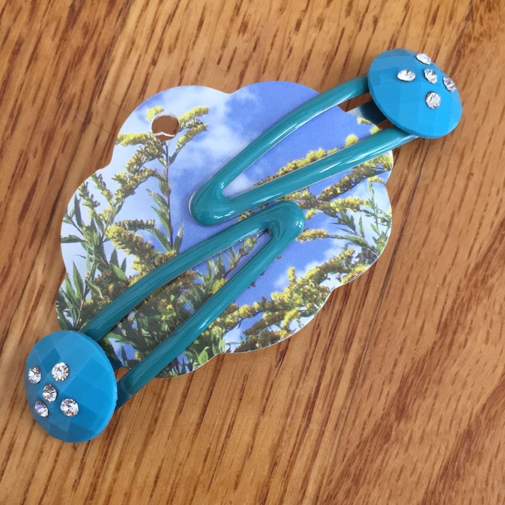 Pair of Blue Hair pins clips White stones